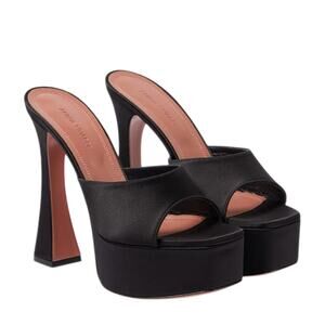 Amina Muaddi Satin Black Dalida Platform Mules Size 36.5 EU / US 6.5